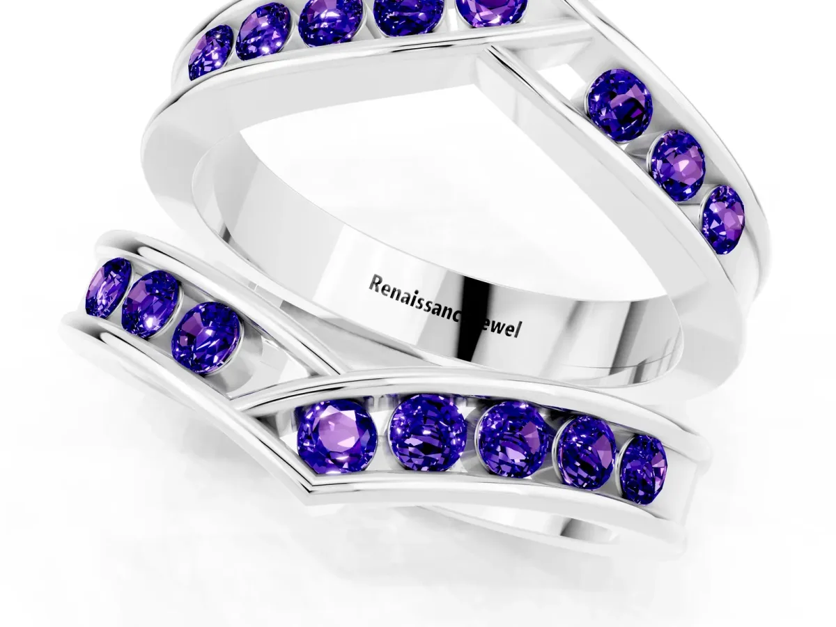 Round Tanzanite Channel-Set Chevron Band Silver