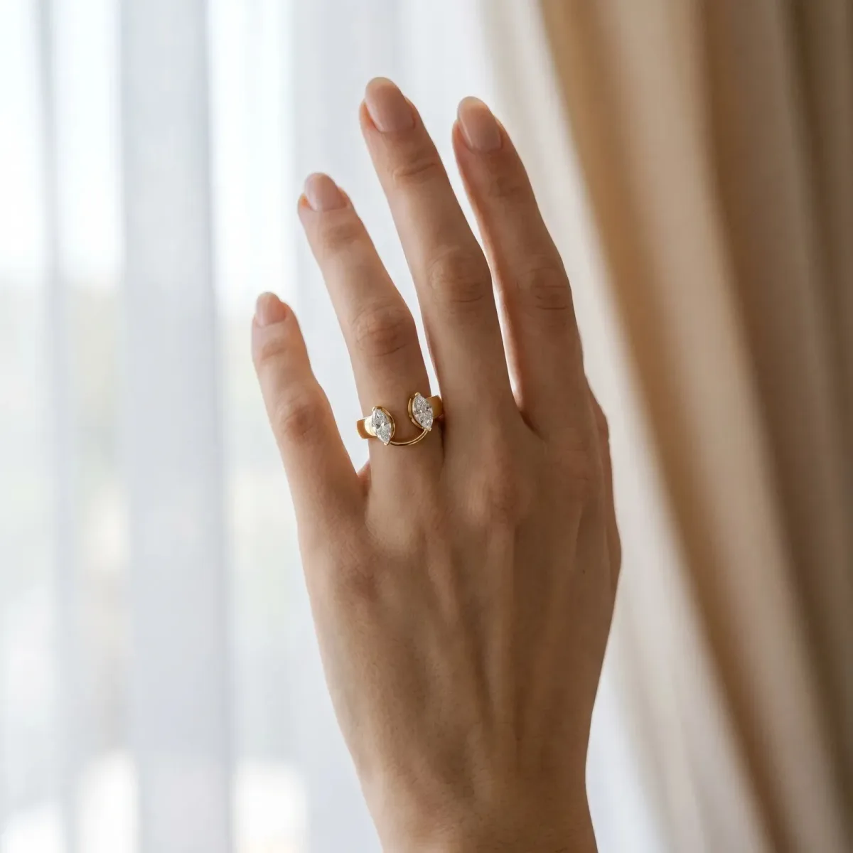 Marquise Diamond Open Band Ring with Tension Setting Yellow gold