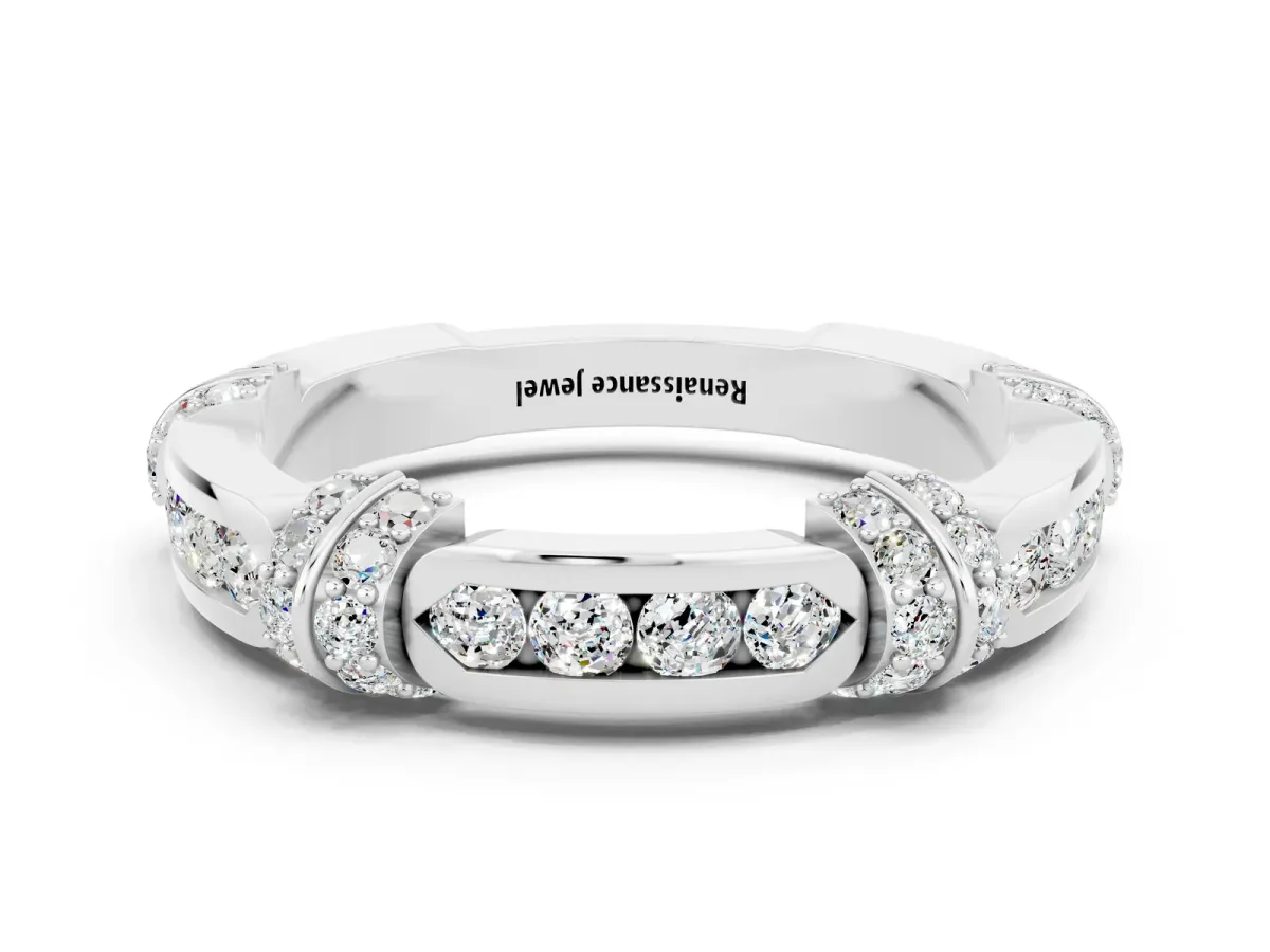 Pavé Round Moissanite Link Band with Bezel Setting Silver
