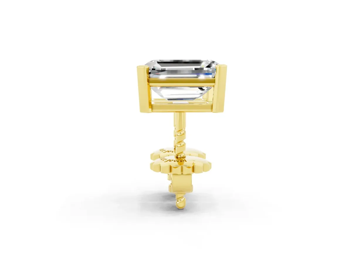 Emerald Cut Moissanite Stud Earrings Yellow gold