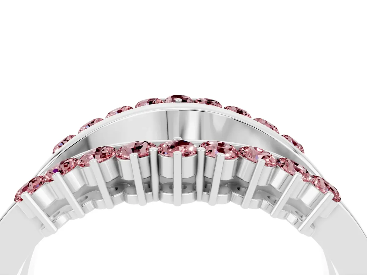 Round Morganite Chevron Contour Band with Prong Setting Silver