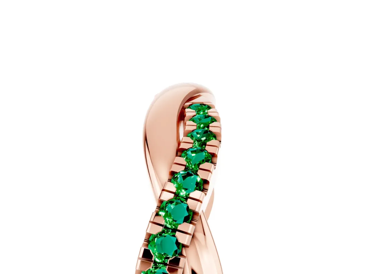 Round Emerald Twisted Infinity Band with Prong Setting Rose gold