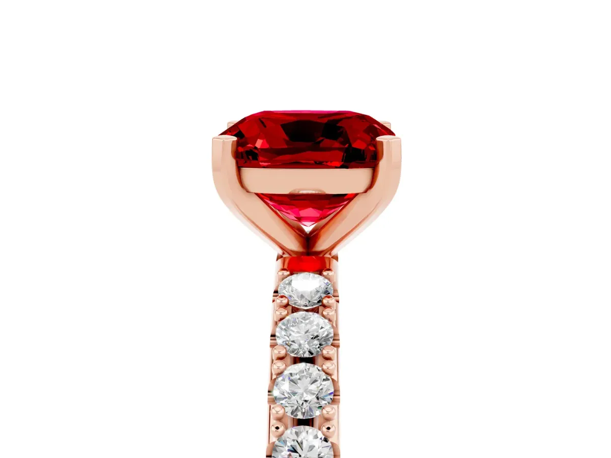 Cushion Cut Ruby Solitaire Pavé Band with Four-Prong Setting Rose gold