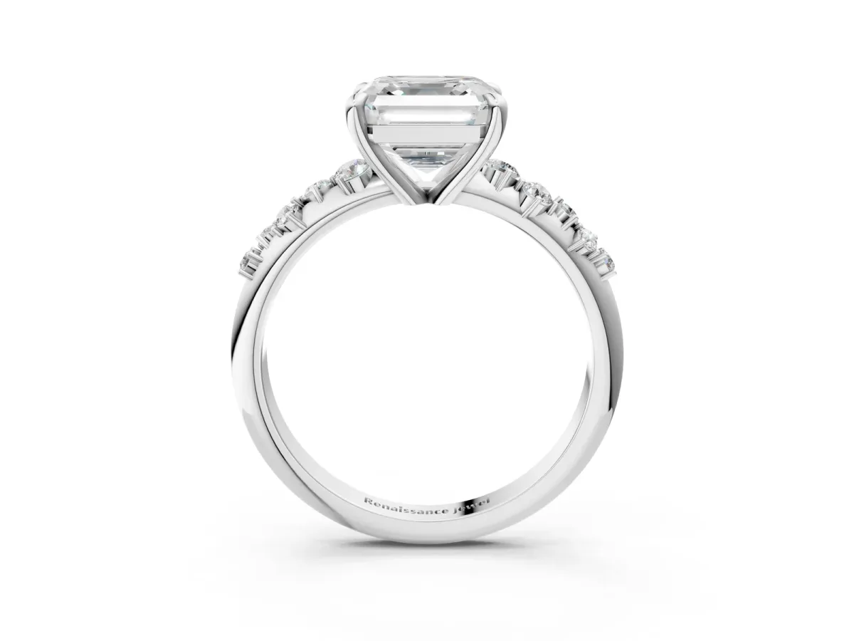 Asscher Cut Cut Diamond Vine Band with Four-Prong Setting Platinum