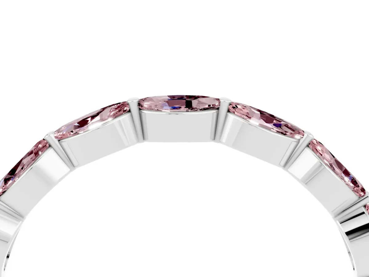 Marquise Morganite Half Eternity Band with Prong Setting Silver