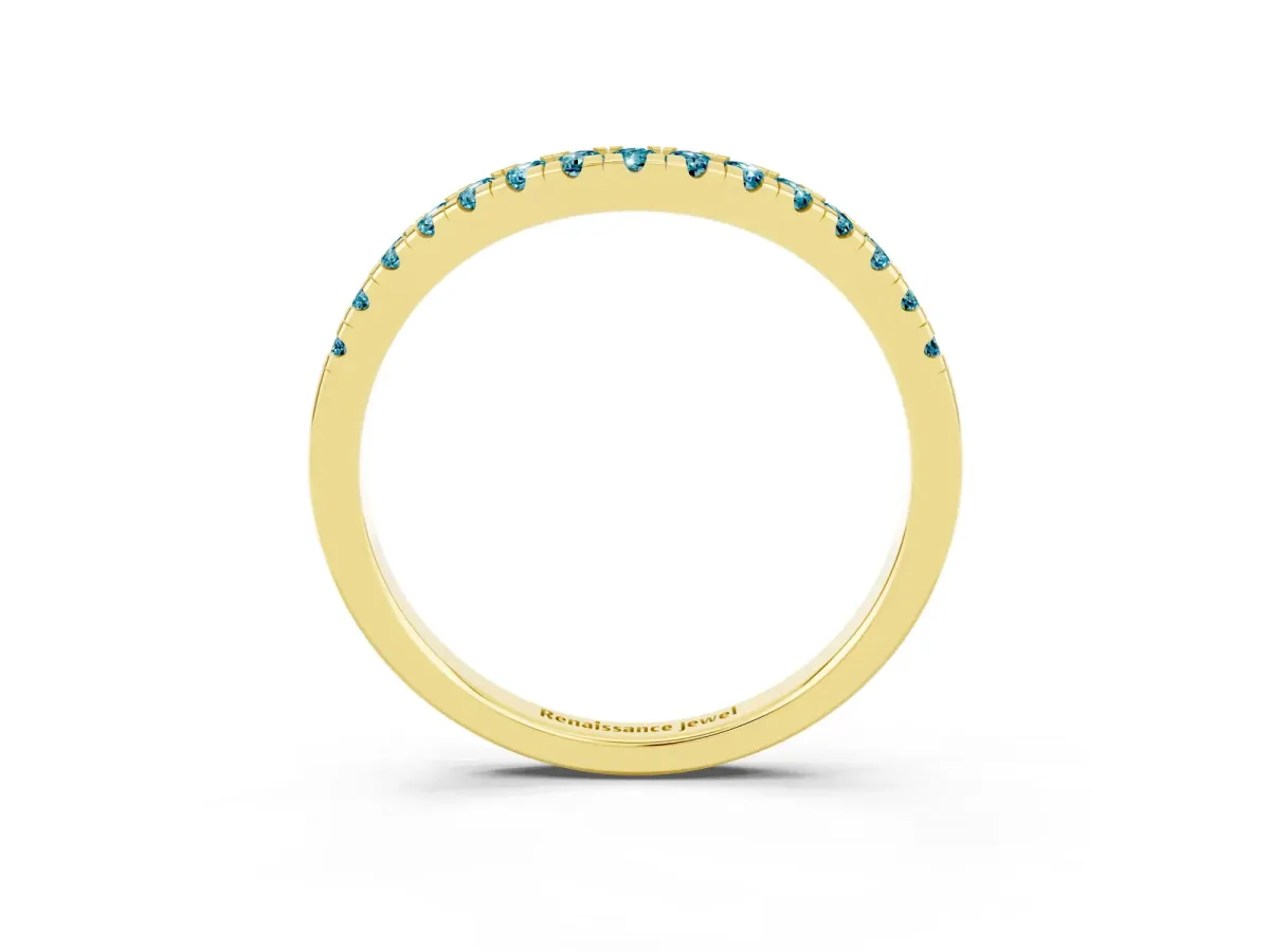 Blue Topaz Pavé Curved Wedding Band Yellow gold