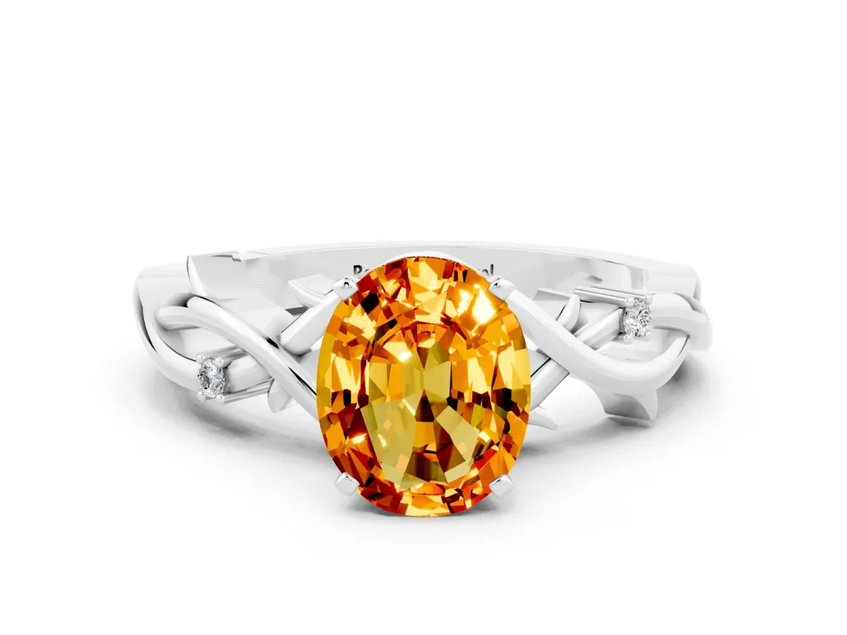 Oval Cut Citrine Solitaire Ring with Twisted Band and Prong Setting Silver