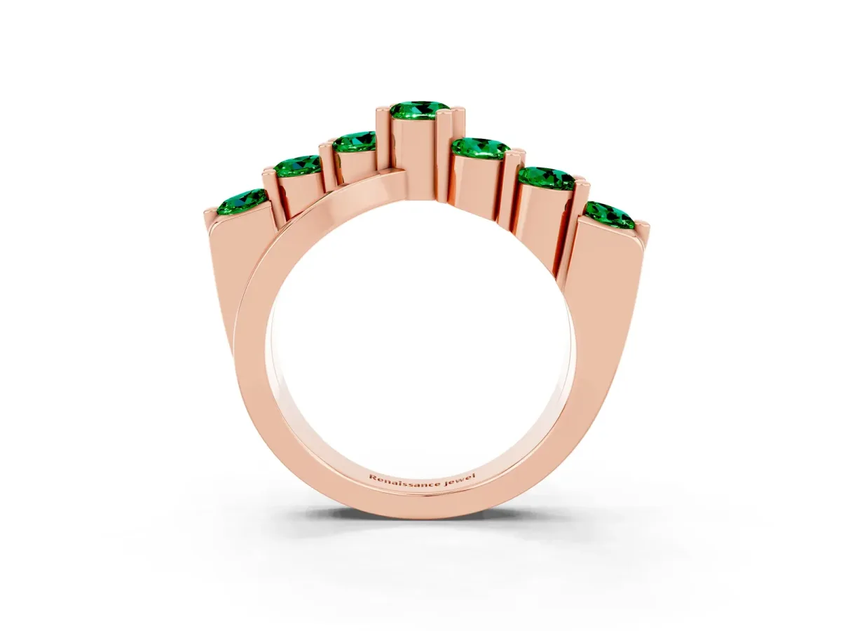 Round Emerald Prong-Set Crossover Band Rose gold