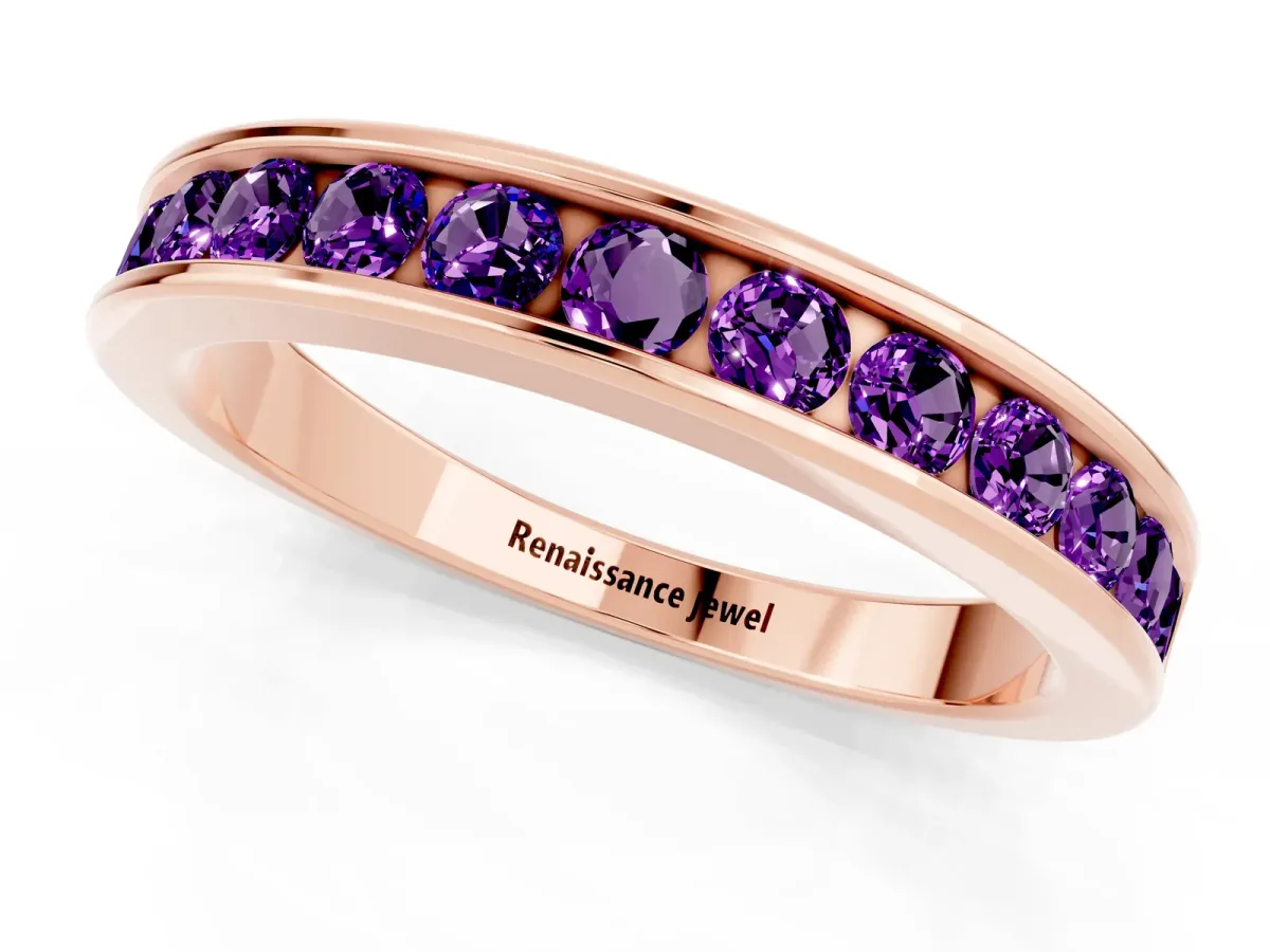 Channel Set Round Amethyst Eternity Band Rose gold