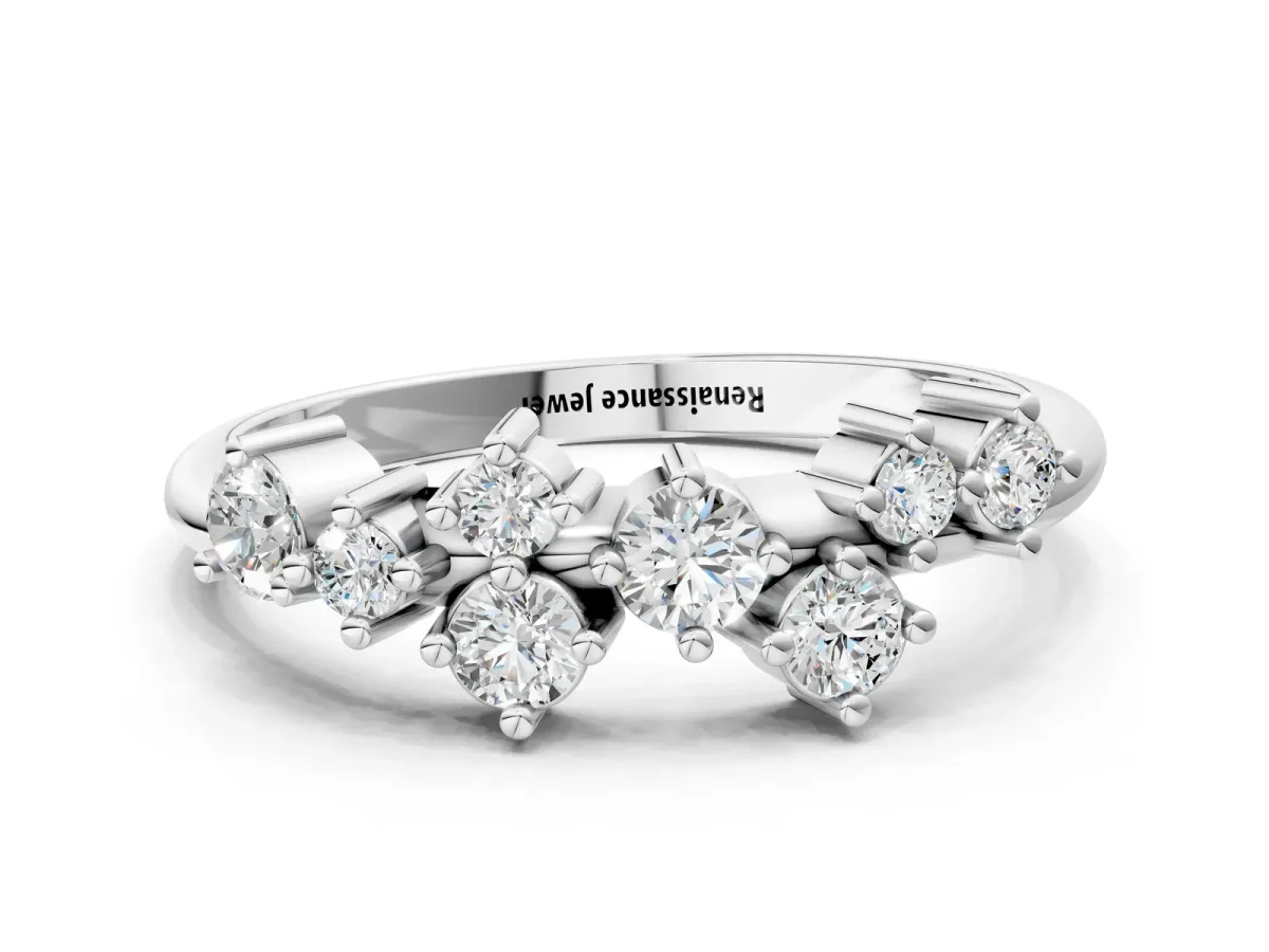 Cluster Diamond Round Cut White Gold Band with Prong Setting White gold