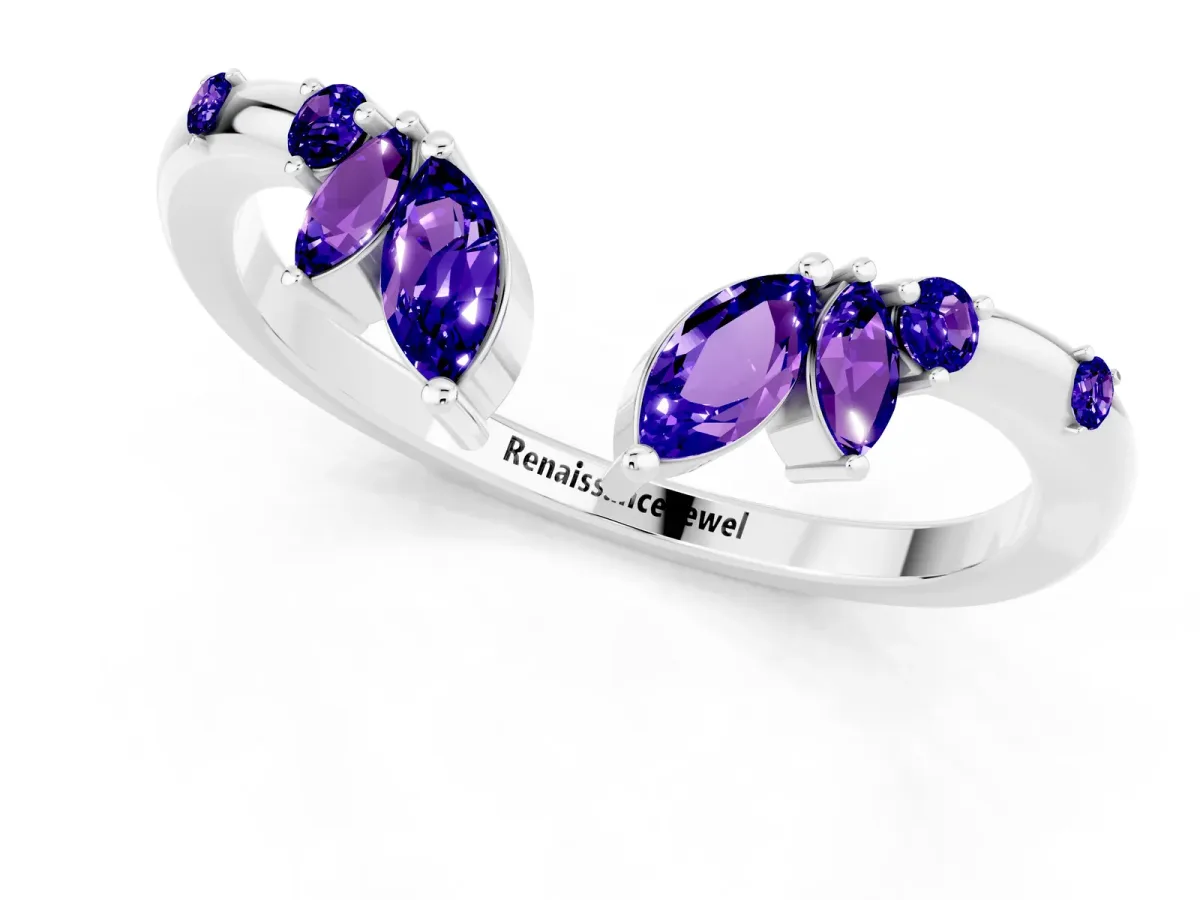 Open Marquise Cluster Tanzanite Band with Prong Setting Silver