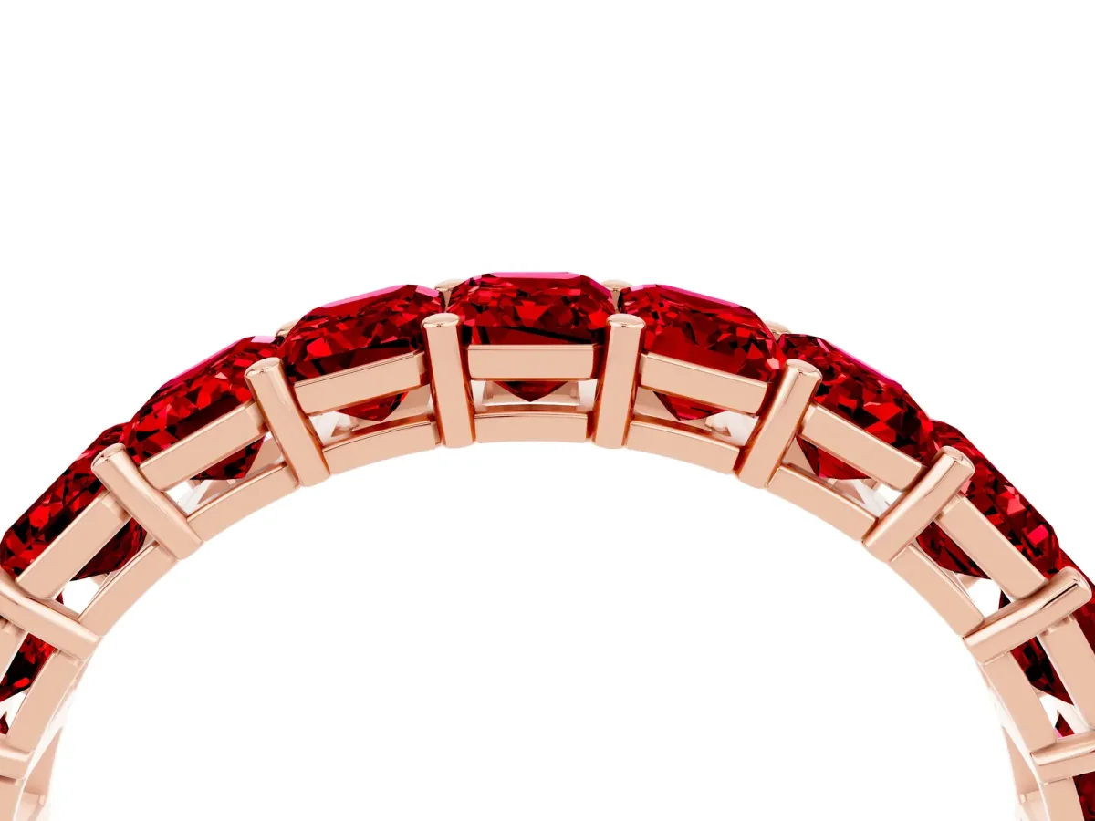 Emerald Cut Ruby Eternity Band with Shared Prong Setting Rose gold