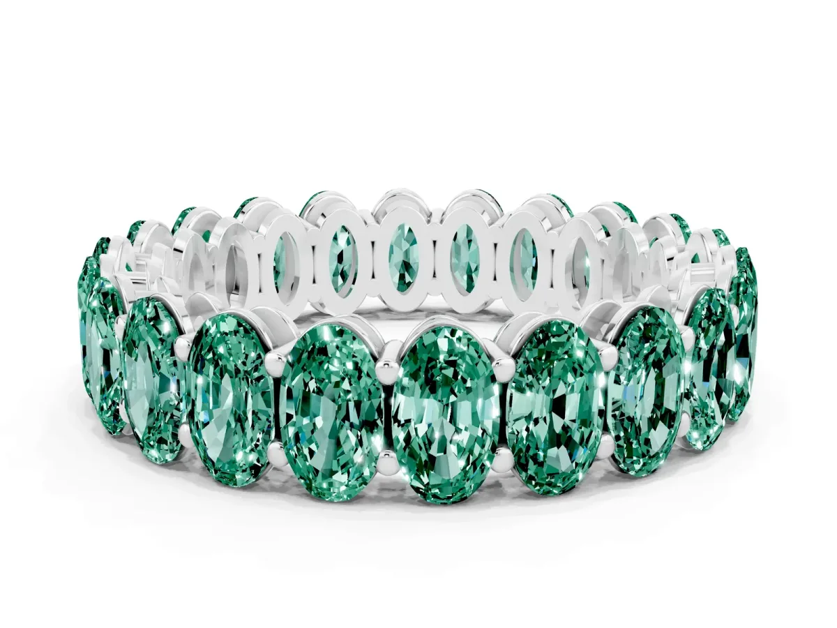 Oval Cut Green Sapphire Eternity Band with Shared Prong Setting Platinum