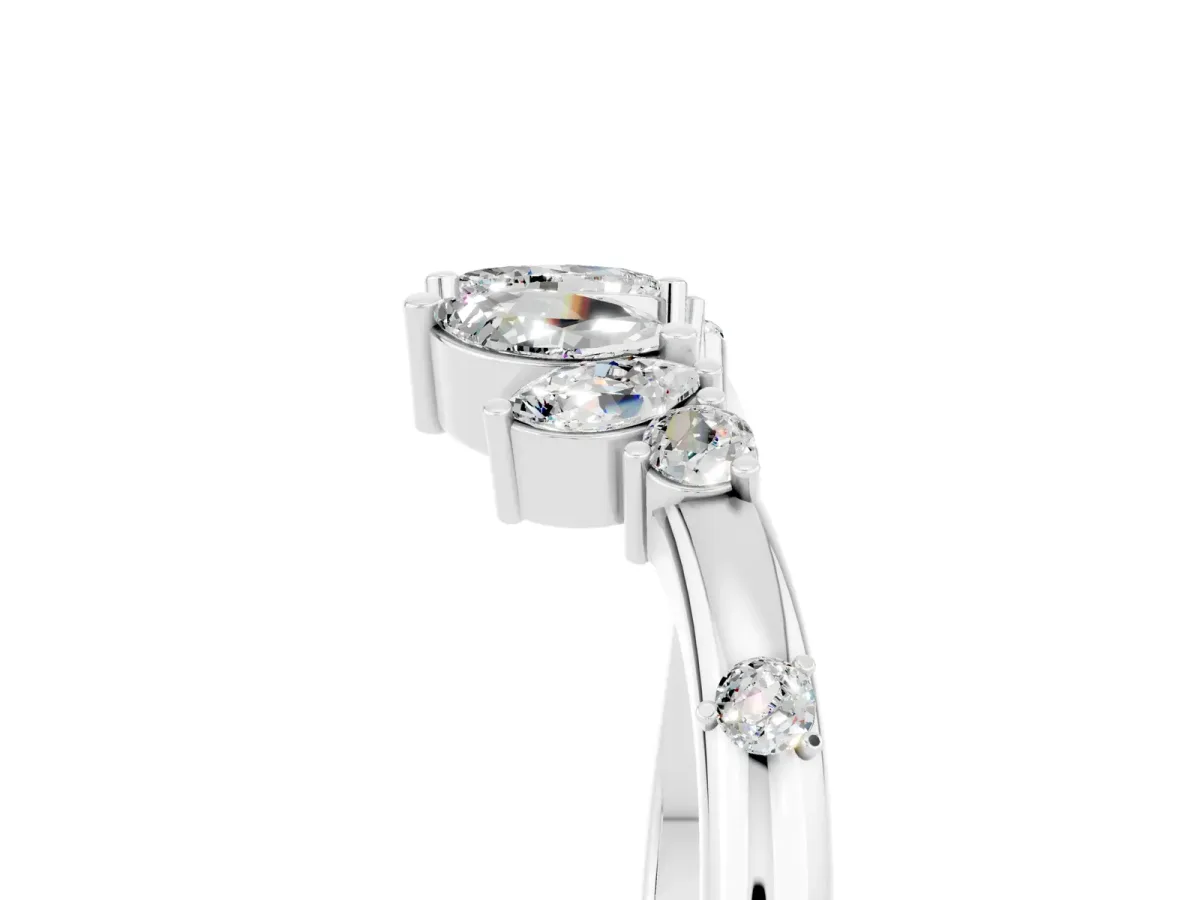Open Marquise Cluster Moissanite Band with Prong Setting Silver
