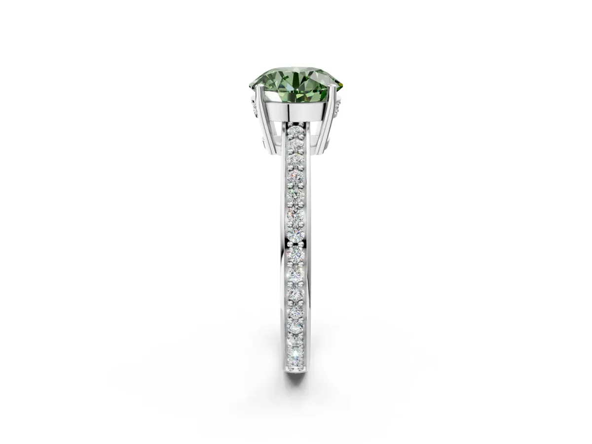 Fancy Green Asscher Cut Solitaire Pavé Band Prong Setting Ring Platinum