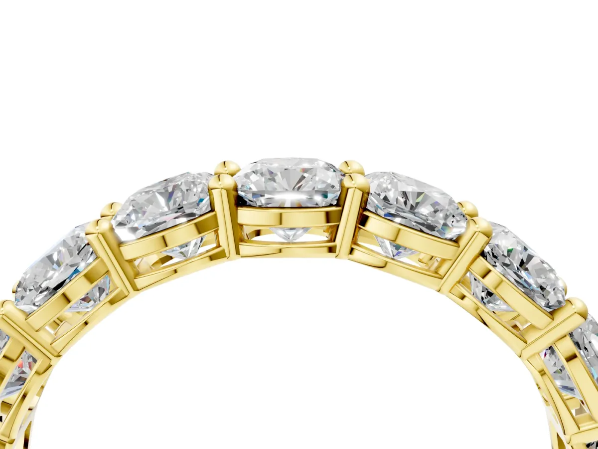Cushion Cut Half Eternity Band with Shared Prong Setting Yellow gold