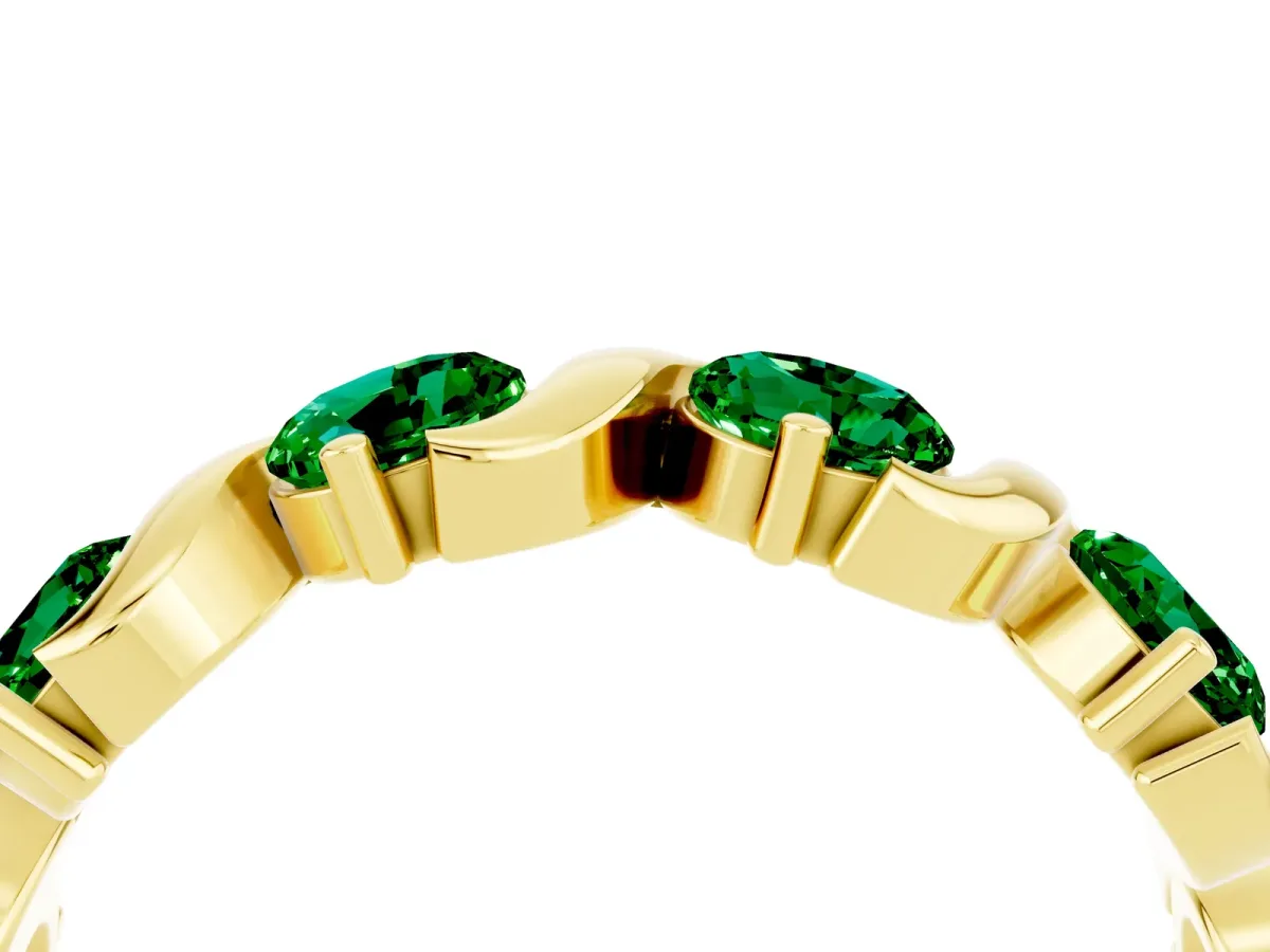 Six-Stone Round Emerald Wave Band with Shared Prong Setting Yellow gold