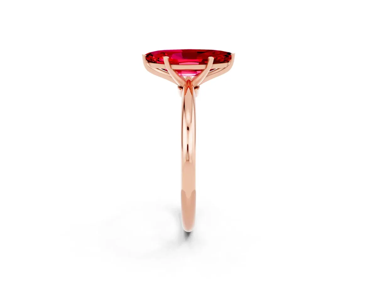 Marquise Cut Ruby Solitaire Ring with Six-Prong Setting and Classic Band Rose gold