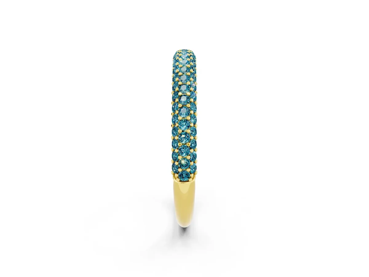 Round Blue Topaz Pavé Eternity Band with Shared Prong Setting Yellow gold