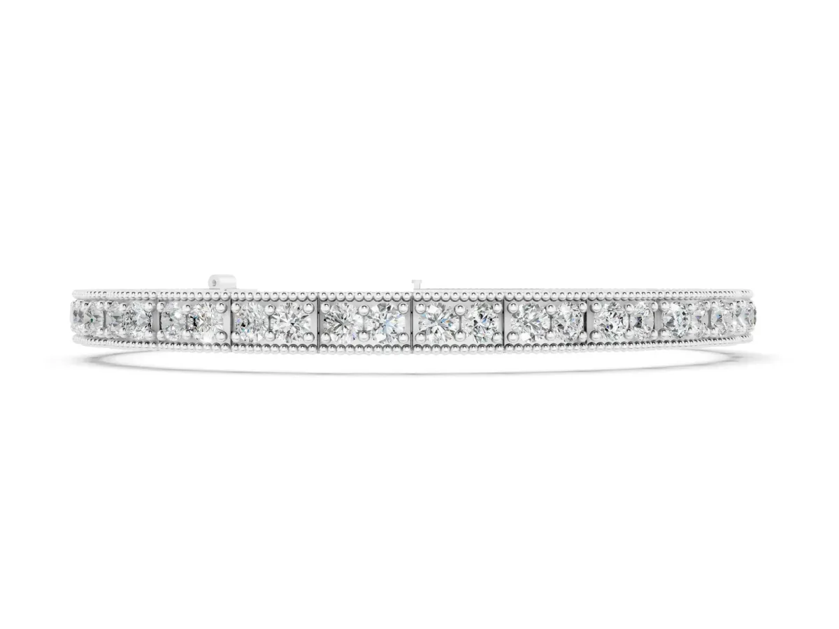 Round Cut Milgrain Tennis Bracelet with Box Setting Silver
