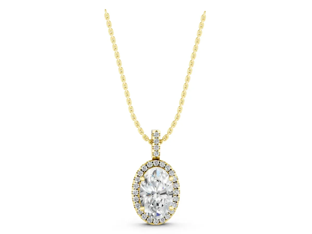 Oval Halo Diamond Pendant with Prong Setting Yellow gold
