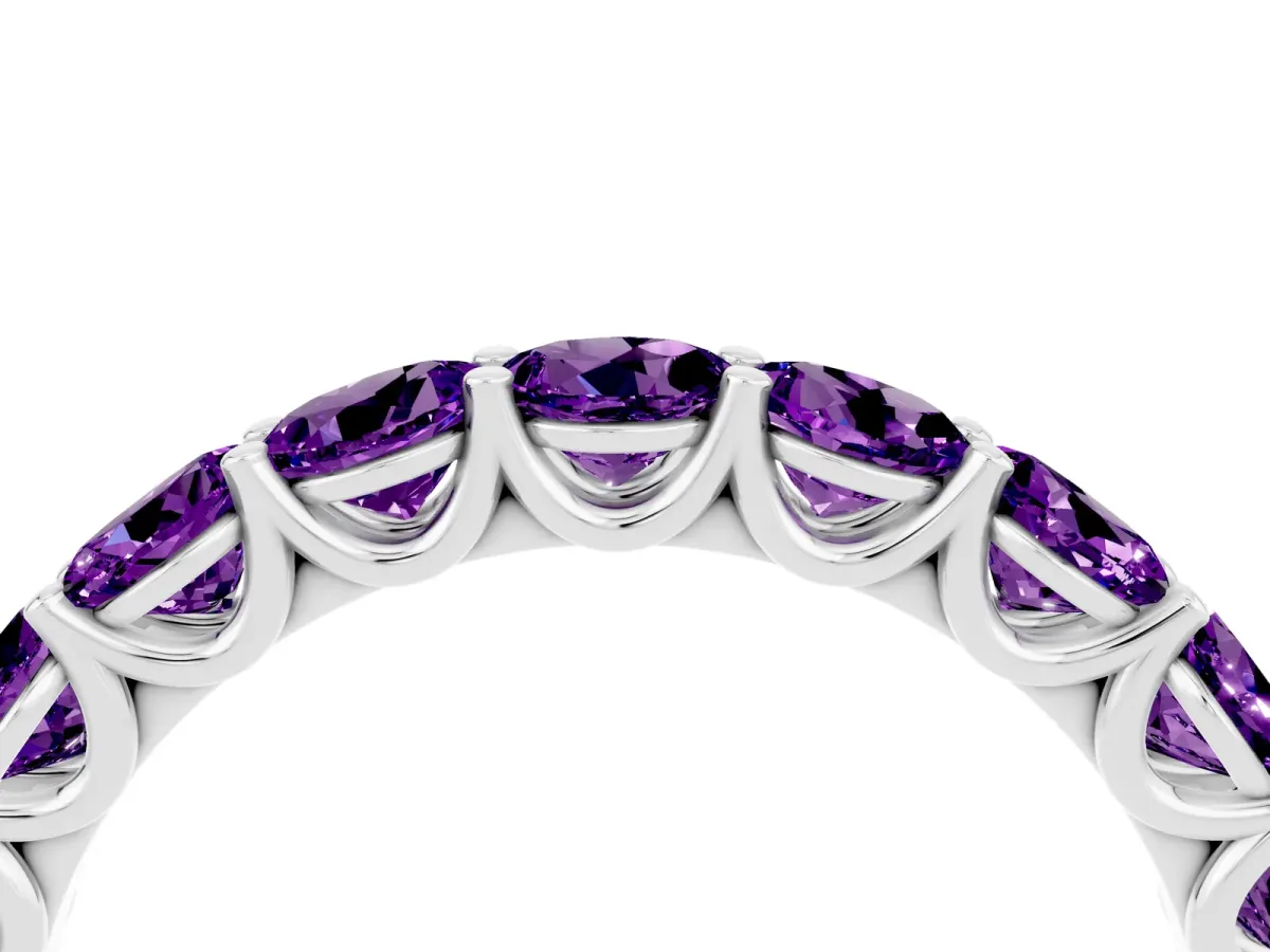 Round Amethyst Shared Prong Eternity Band Silver