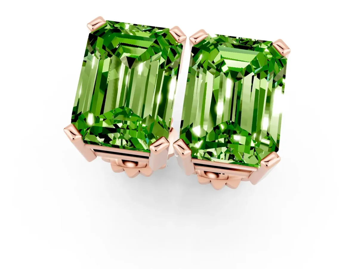 Emerald Cut Peridot Stud Earrings Rose gold