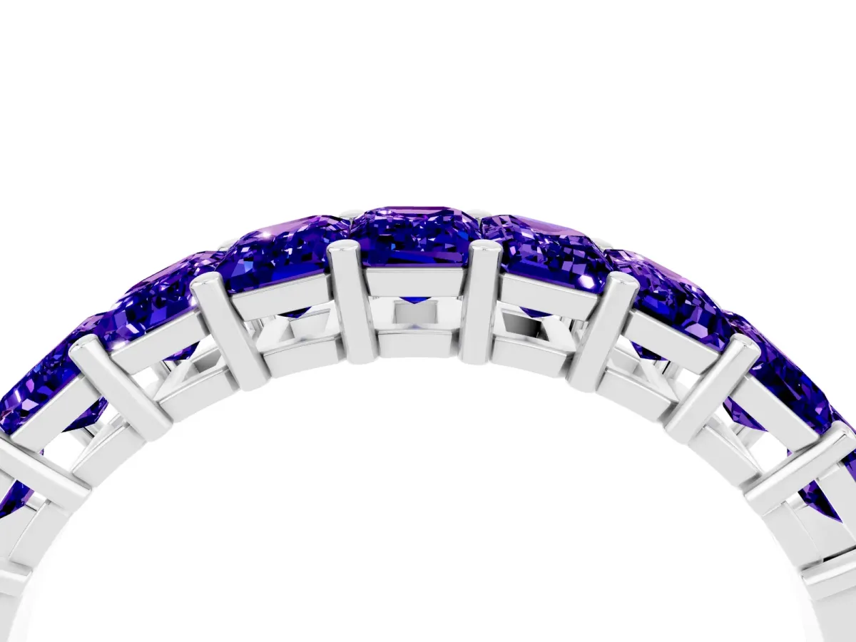 Emerald Cut Tanzanite Prong-Set Eternity Band Silver