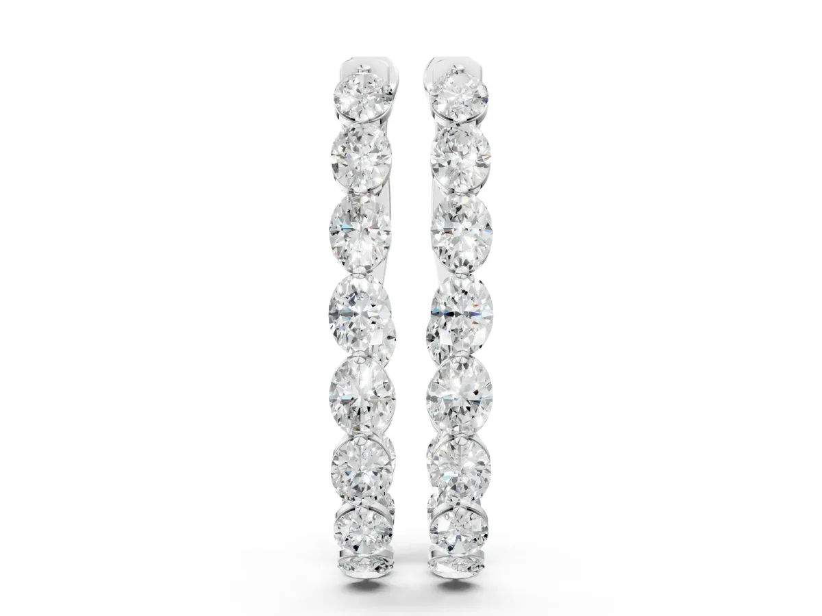 Oval Cut Diamond Inside-Out Hoop Earrings Silver