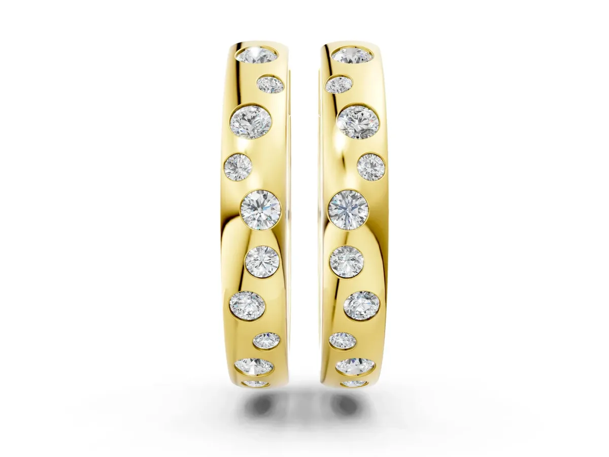 Round Diamond Mosaic Hoop Earrings Yellow gold
