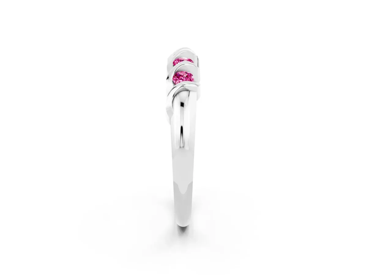 Round Pink Sapphire Eternity Band with Twist Prong Setting Silver