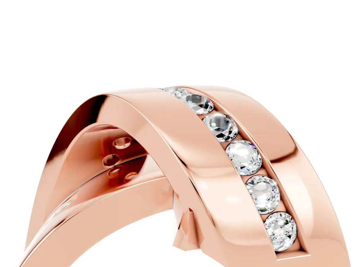 Pavé Round Moissanite Crossover Band with Channel Setting Rose gold