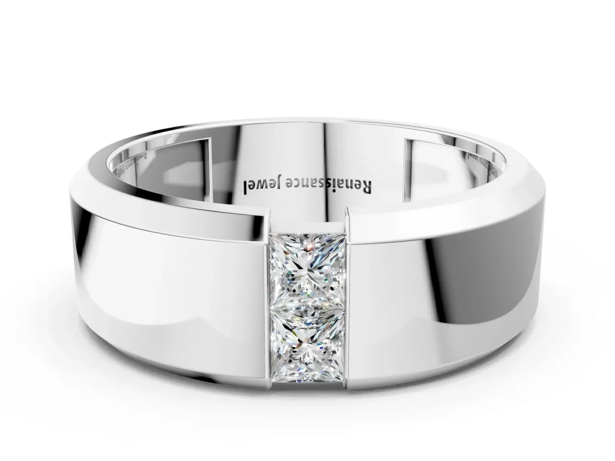 Princess Diamond Two-Stone Mens Band Platinum