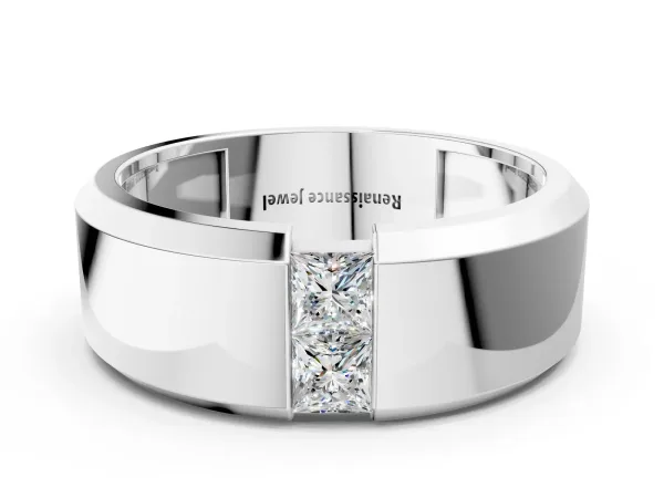 Princess Diamond Two-Stone Mens Band Platinum