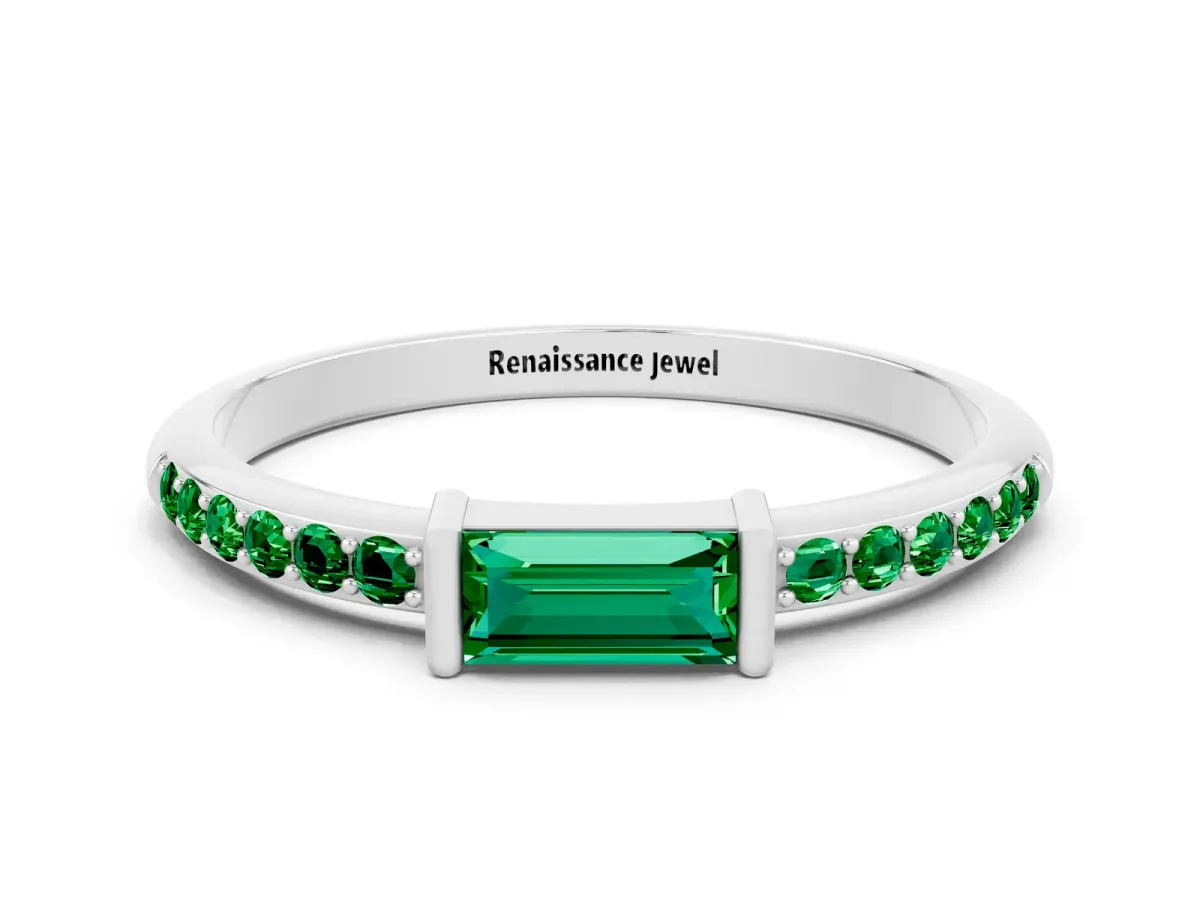 Baguette Emerald Pavé Band with Bar Setting Silver