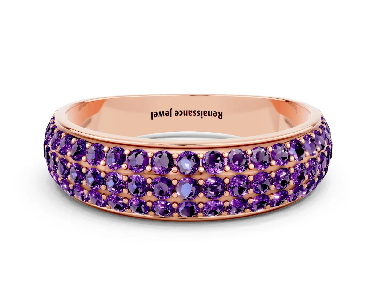 Three-Row Round Amethyst Eternity Band with Shared Prong Setting Rose gold