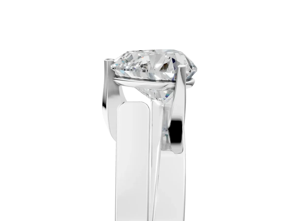 Modern Tension Set Heart Cut Diamond Solitaire Wide Band Ring Silver