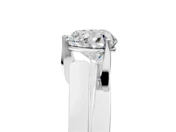 Modern Tension Set Heart Cut Diamond Solitaire Wide Band Ring Platinum