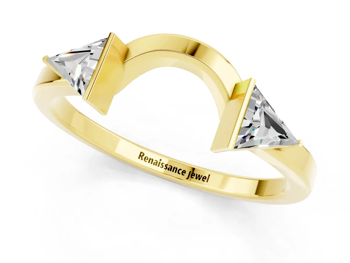 Trillion Moissanite Open Band Ring with Bezel Setting Yellow gold