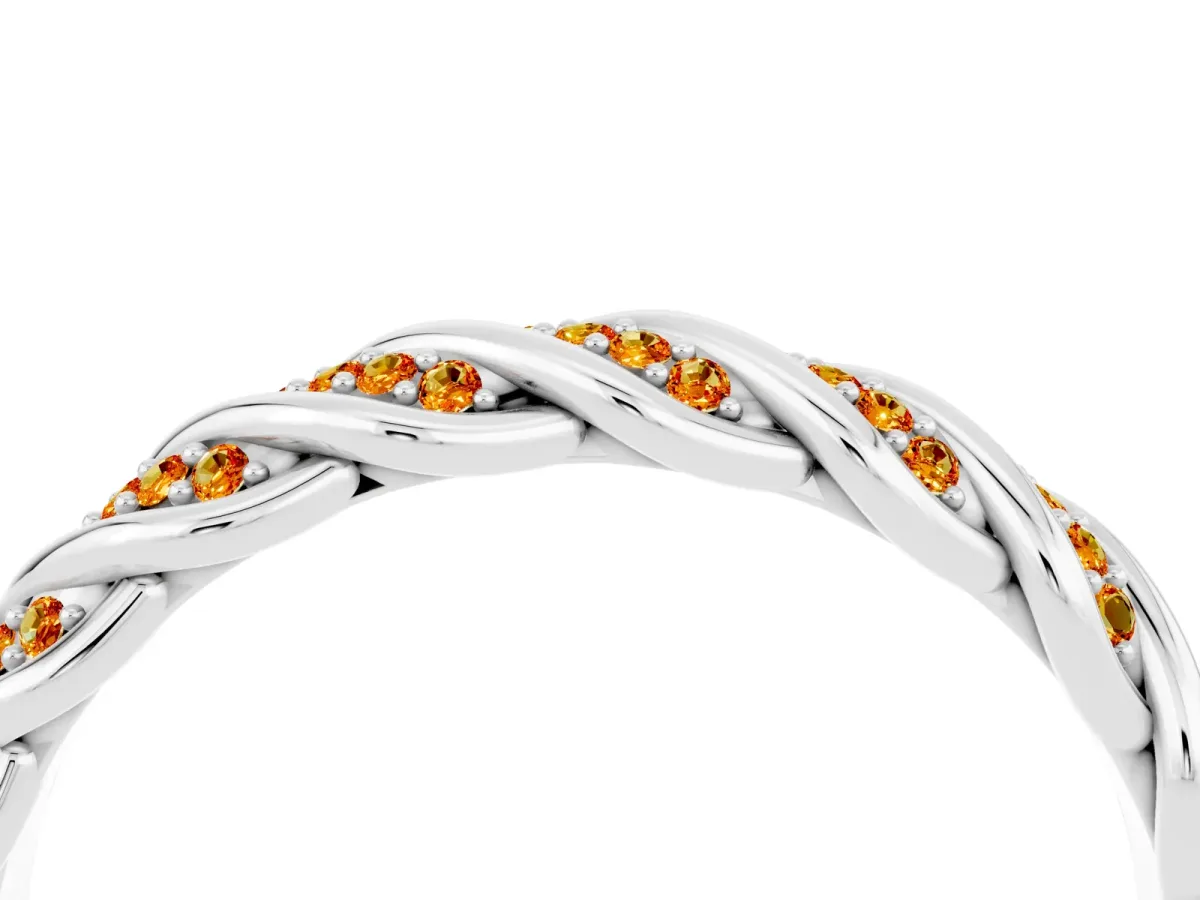 Twisted Pavé Round Citrine Eternity Band with Shared Prong Setting Silver