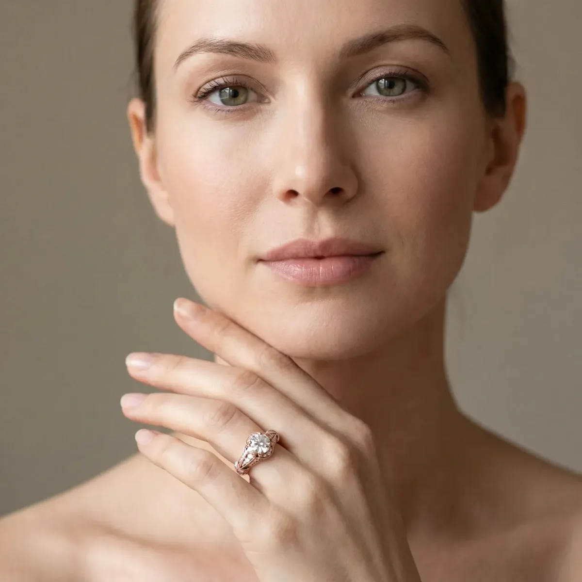 Vintage Milgrain Round Cut Diamond Split Shank Ring with Prong Setting Rose gold