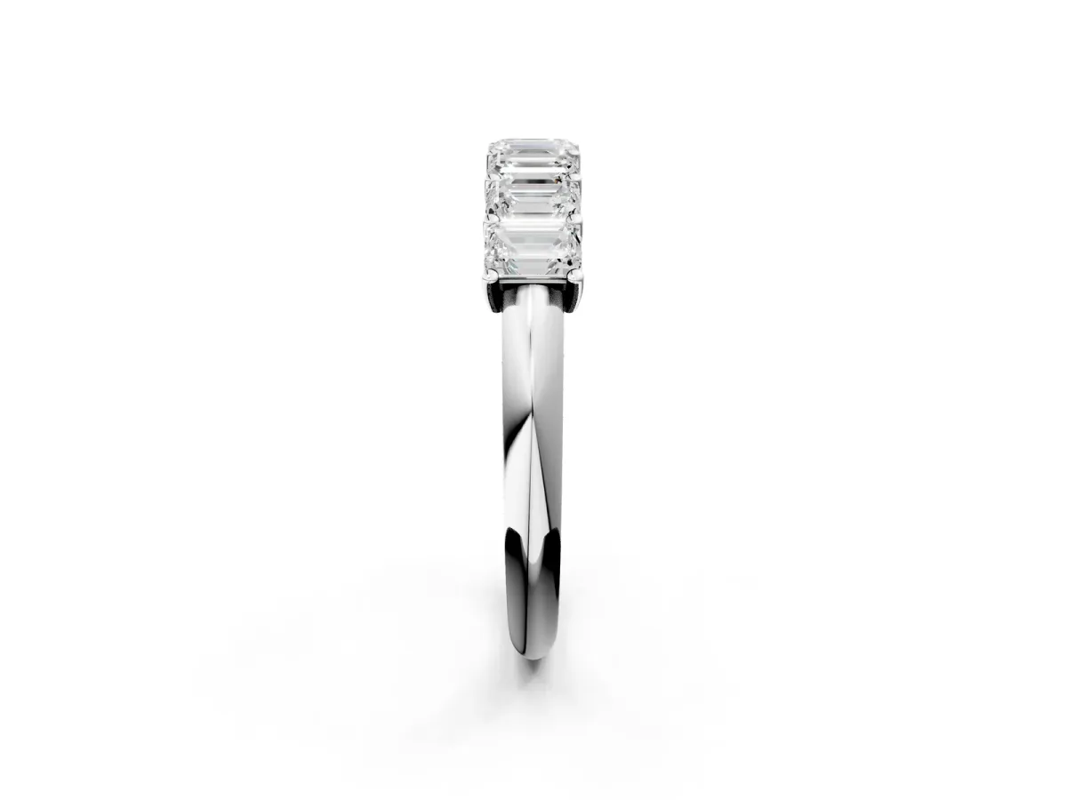 Emerald Cut Diamond Prong-Set Half Eternity Band Silver