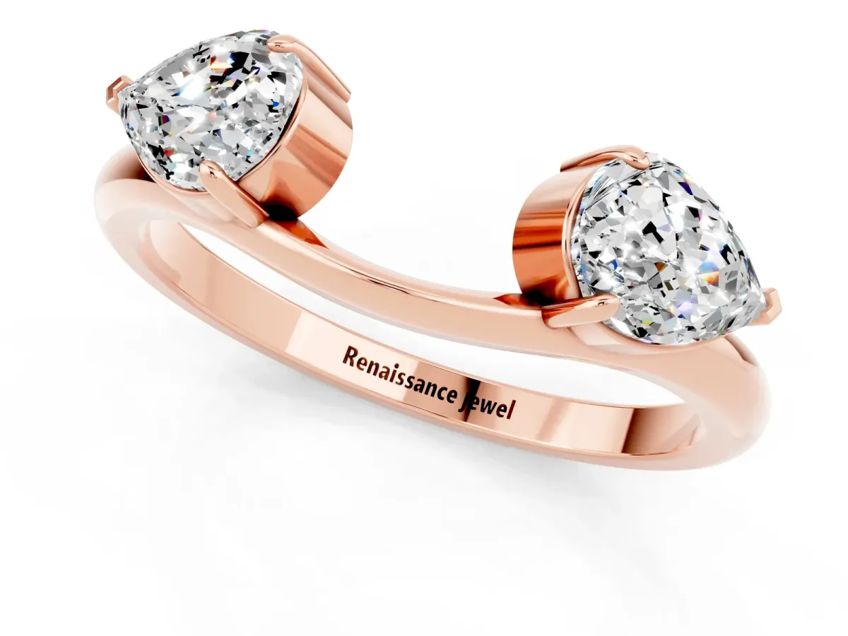 Two-Stone Pear Moissanite Bypass Ring with Prong Setting Rose gold