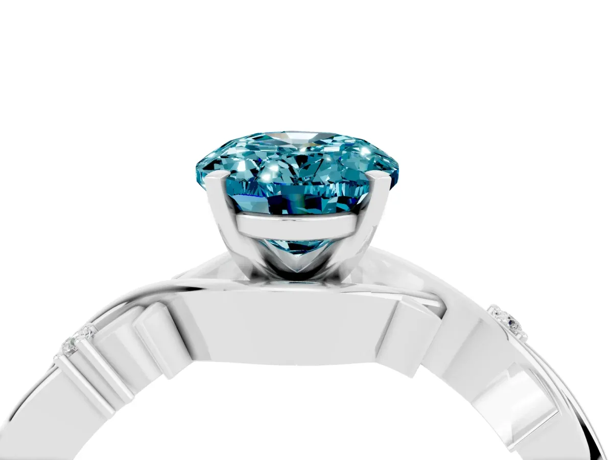 Oval Cut Blue Topaz Solitaire Ring with Twisted Band and Prong Setting Silver