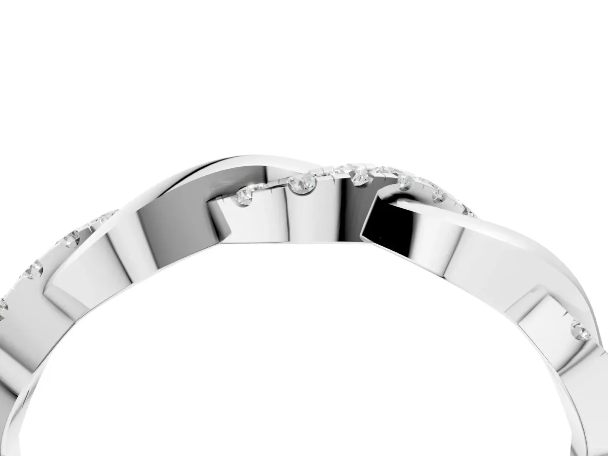 Pavé Round Diamond Twist Eternity Band with Shared Prong Setting Silver