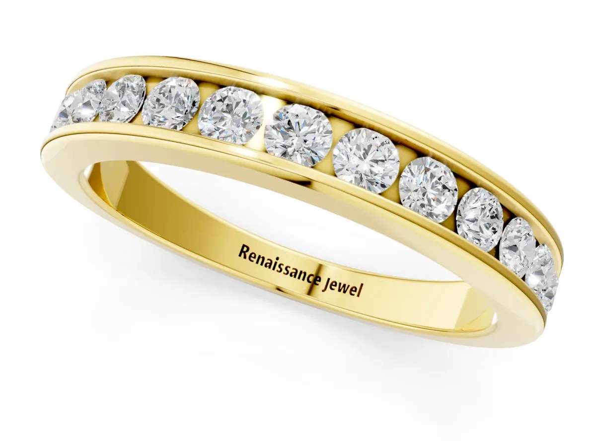 Channel Set Round Diamond Eternity Band Yellow gold