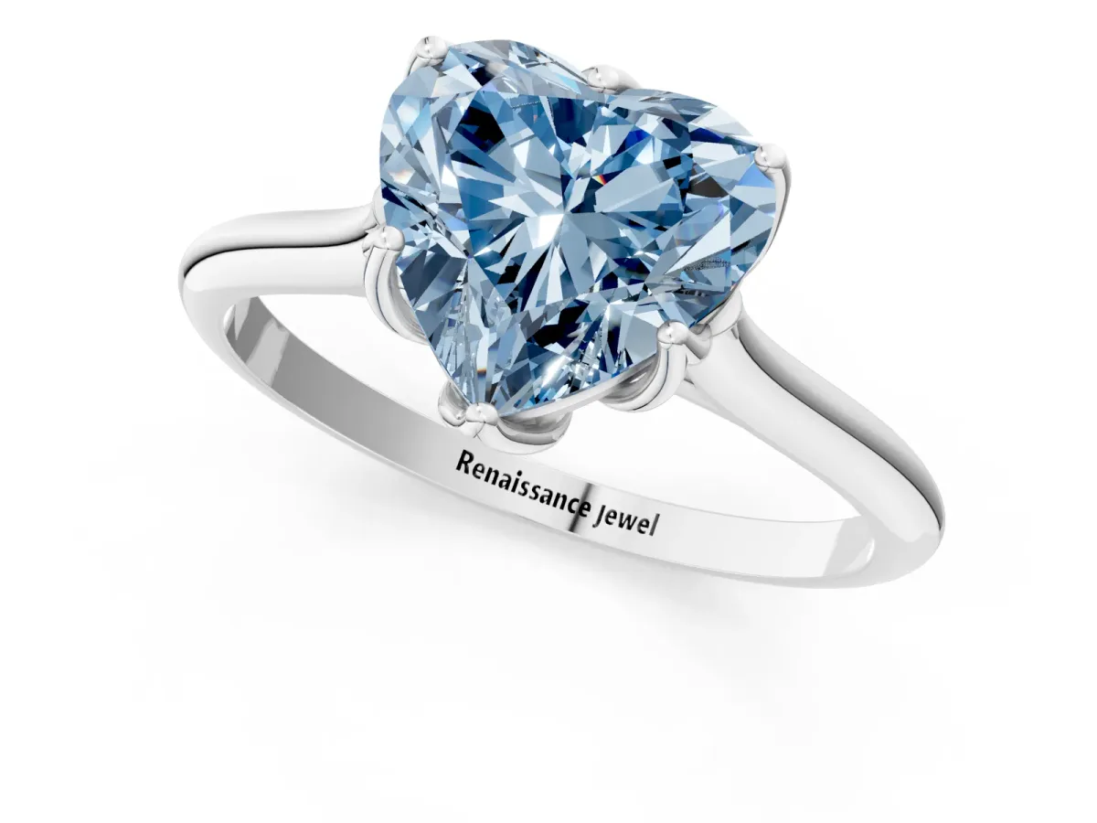 Fancy Blue Heart Cut Solitaire Cathedral Diamond Ring with Six-Prong Setting Platinum