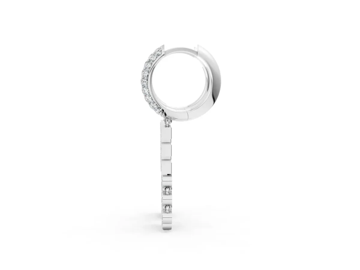 Round Diamond Initial E Huggie Hoop Earrings White gold