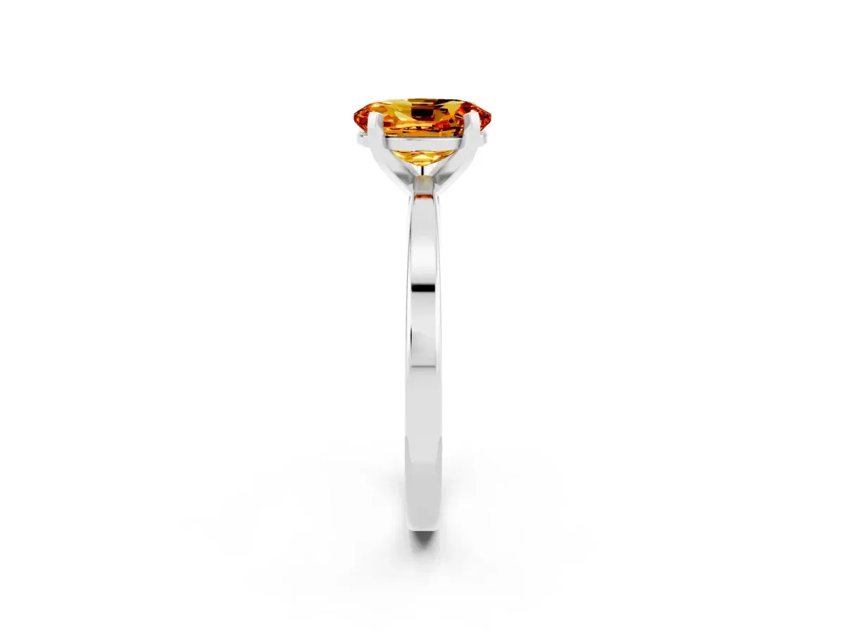 Oval Cut Citrine Solitaire Engagement Ring with Classic Band and Four-Prong Setting Silver