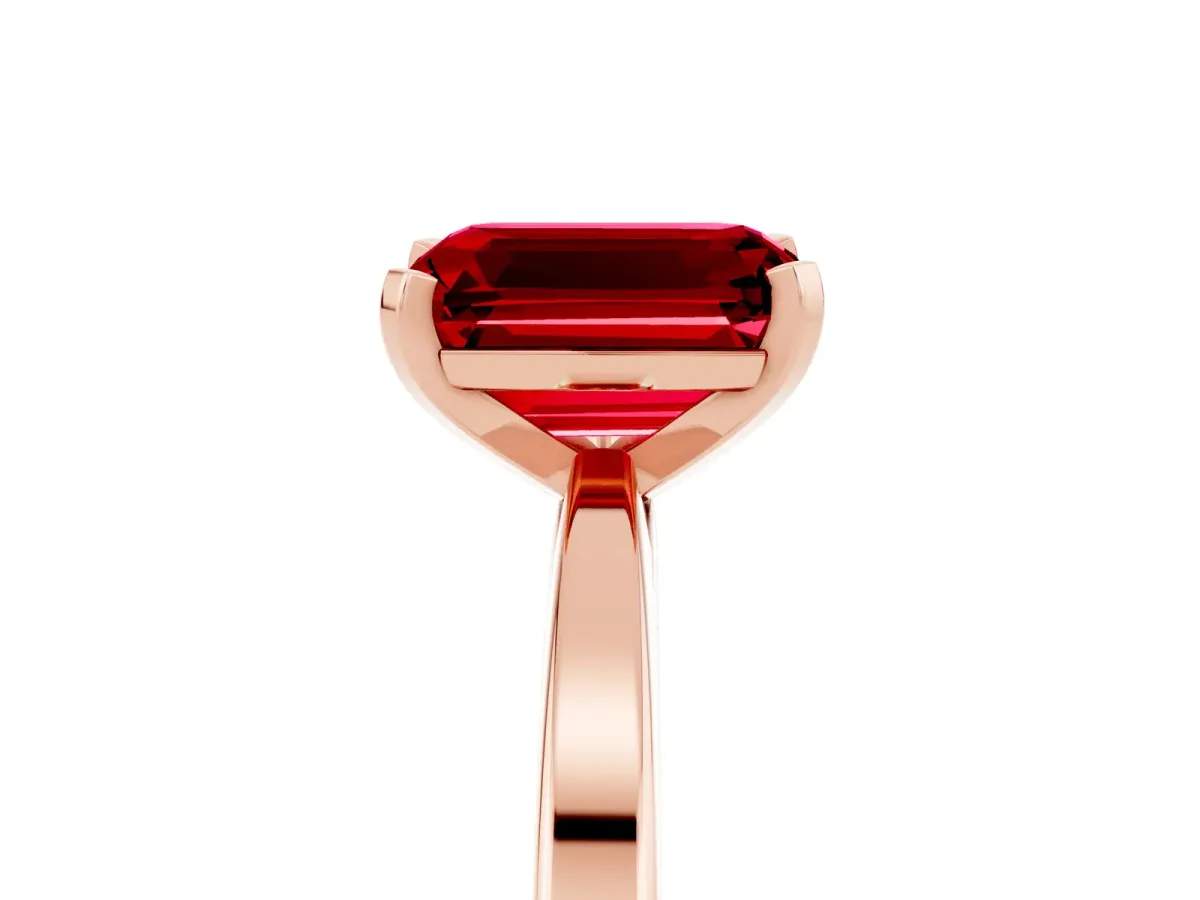 Emerald Cut Ruby Solitaire Engagement Ring with Classic Band and Four-Prong Setting Rose gold